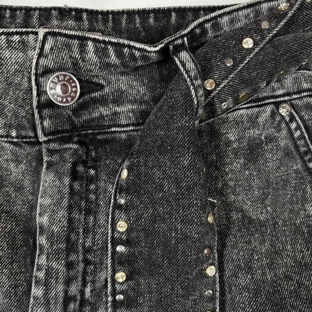 Sandro Black Washed Denim Mini Skirt with Studded Belt - Picture 3 of 12